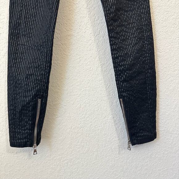 RTA Diavolina Skinny Jeans Black Metallic Pinstriped Folded Waist - Picture 7 of 16